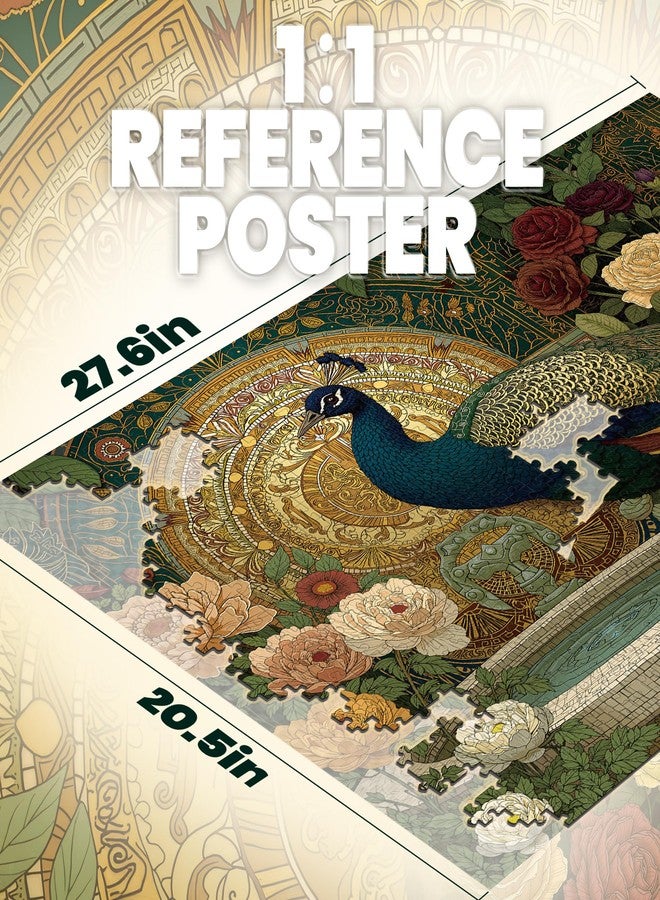 LAMPLIG 1000 Piece Puzzles for Adults,Victoria Rose Garden Jigsaw Puzzle,Vintage Peacock Puzzles 1000 Pieces,Creative Games and Gifts Difficult Floral Puzzle Home Decor for Adults (27.5"x19.6"), 1:1 Poster - Image 4